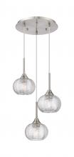  323-3P-SN-G323-7CL - Berkshire - 3 Light - 15 inch - Brushed Satin Nickel - Cord Hung - Multi Pendant