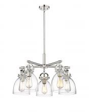  410-5CR-PN-G412-7CL - Newton Bell - 5 Light - 26 inch - Polished Nickel - Chandelier