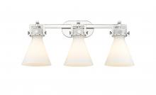 Innovations Lighting 411-3W-PN-G411-7WH - Newton Cone - 3 Light - 27 inch - Polished Nickel - Bath Vanity Light