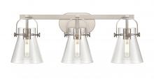 Innovations Lighting 423-3W-SN-G411-6CL - Pilaster II Cone - 3 Light - 27 inch - Satin Nickel - Bath Vanity Light