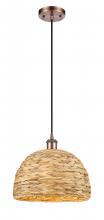 Innovations Lighting 516-1P-AC-RBD-12-NAT - Woven Rattan - 1 Light - 12 inch - Antique Copper - Mini Pendant