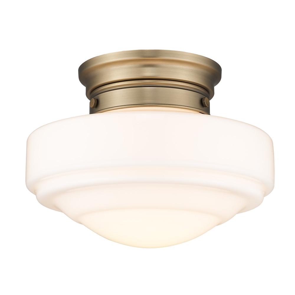 Ingalls Semi-Flush in Modern Brass and Vintage Milk Glass Shade