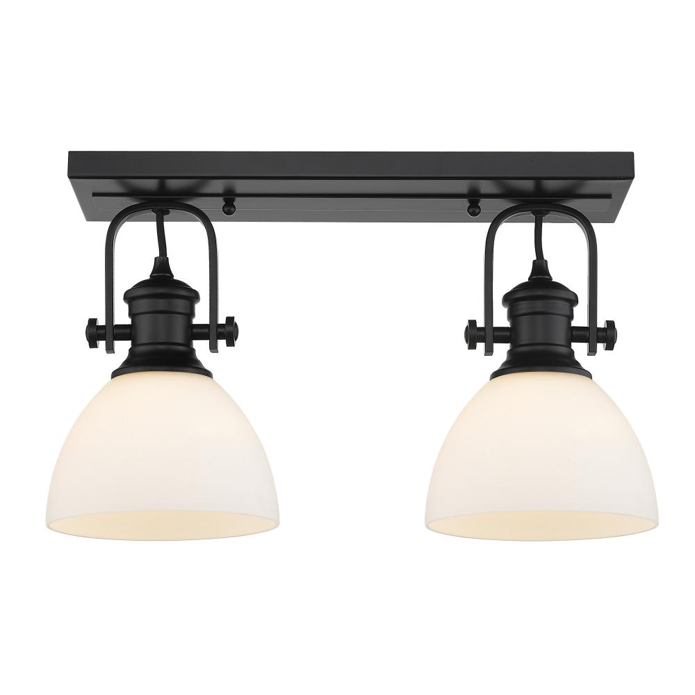 Hines 2-Light Semi-Flush in Matte Black with Opal Glass