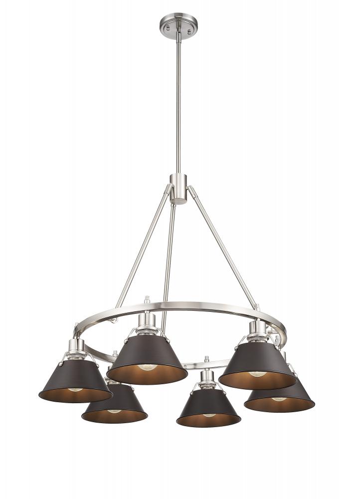 Orwell PW 6 Light Chandelier in Pewter with Rubbed Bronze shades