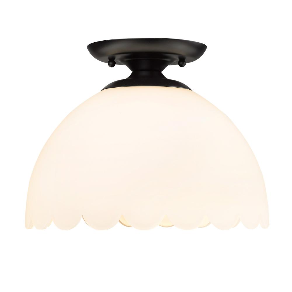 Dorinda BLK Semi-Flush in Matte Black with Opal Shade