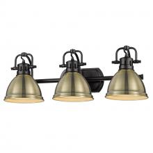 Golden 3602-BA3 BLK-AB - Duncan 3 Light Bath Vanity in Matte Black with an Aged Brass Shade