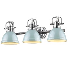 Golden 3602-BA3 CH-SF - Duncan 3 Light Bath Vanity in Chrome with a Seafoam Shade