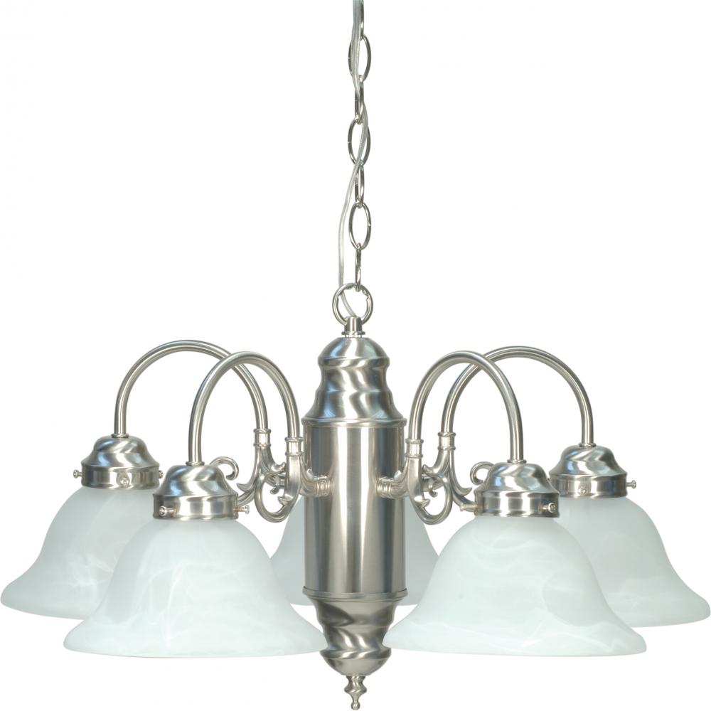 5 Light - Chandelier with Alabaster Glass - Brushed Nickel Finish