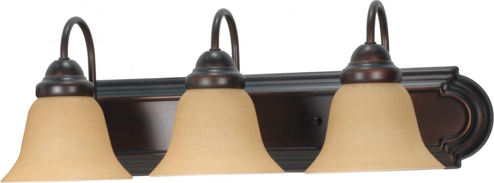 3-Light 24" Vanity Lighting Fixture in Mahogany Bronze Finish with Champagne Linen Glass and (3)