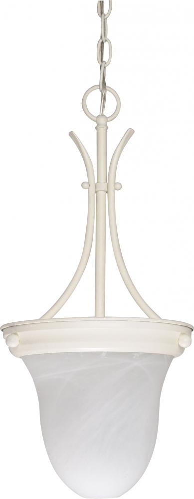 1-Light Bell Pendant Light in Textured White Finish with Alabaster Glass