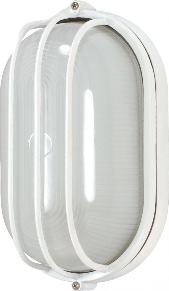 1 Light - 10" Oval Cage Bulkhead - Semi Gloss White Finish