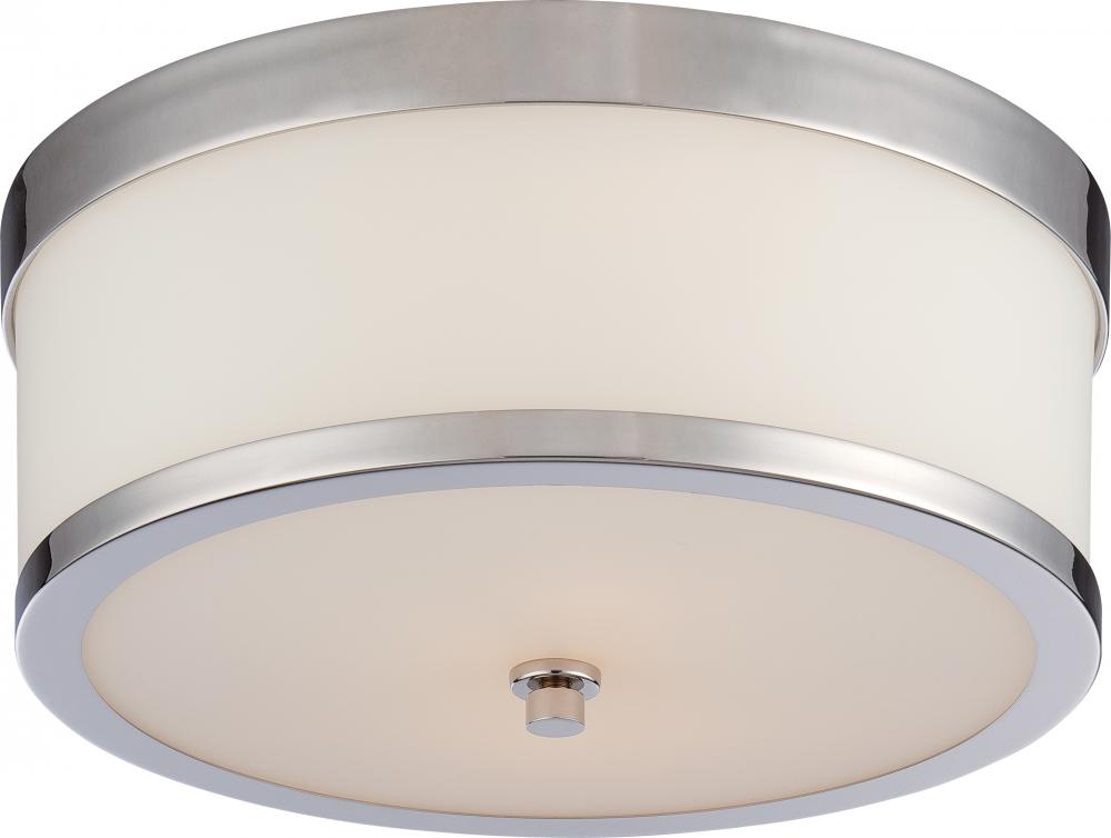 Celine - 2 Light Flush with Satin White Glass - Polished Nickel Finish