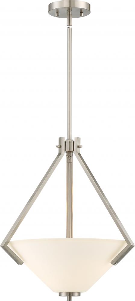 Nome - 2 Light Pendant with Satin White Glass - Brushed Nickel Finish