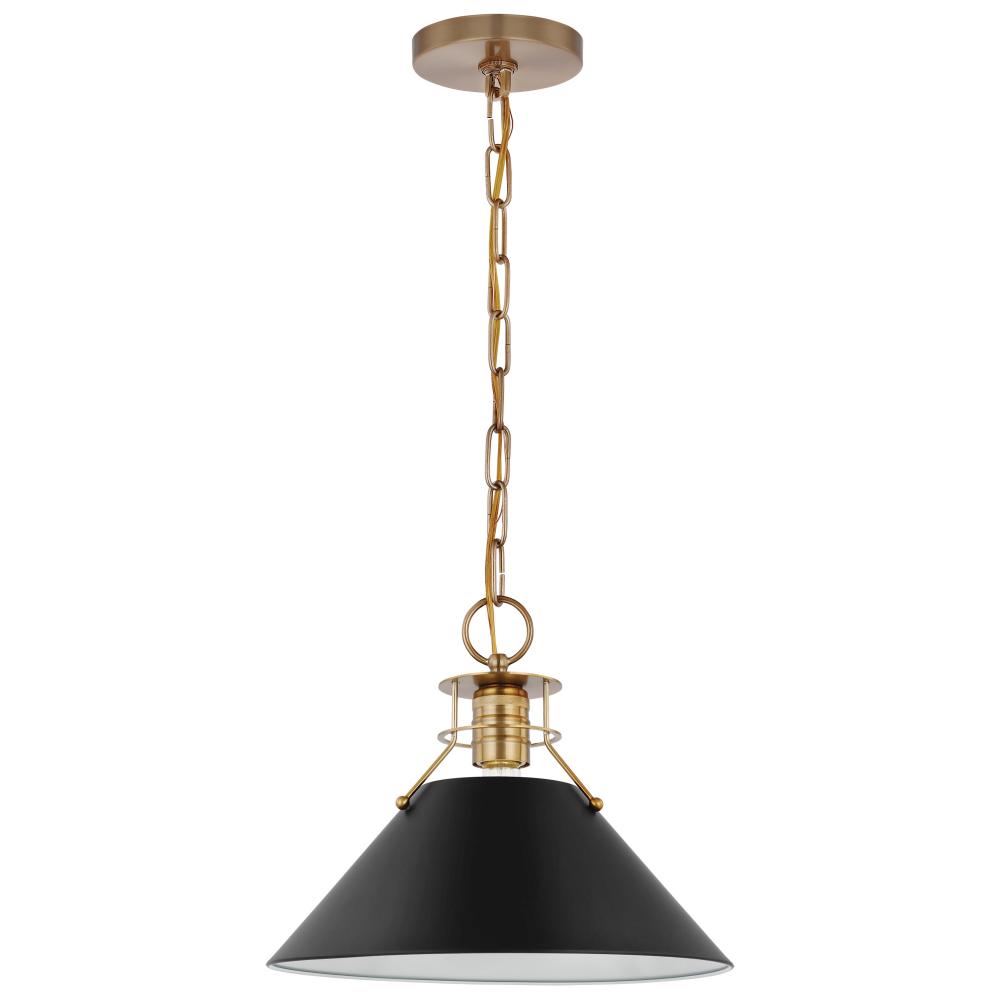 Outpost; 1 Light; Medium Pendant; Matte Black with Burnished Brass