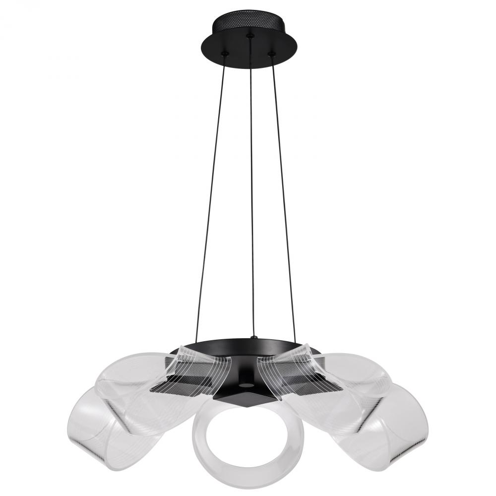 Barnett; 21 Inch LED 5 Light Chandelier; Matte Black; Silk Screened Acrylic Lens