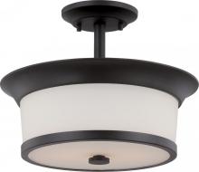 Nuvo 60/5550 - Mobili - 2 Light Semi Flush with Satin White Glass - Aged Bronze Finish