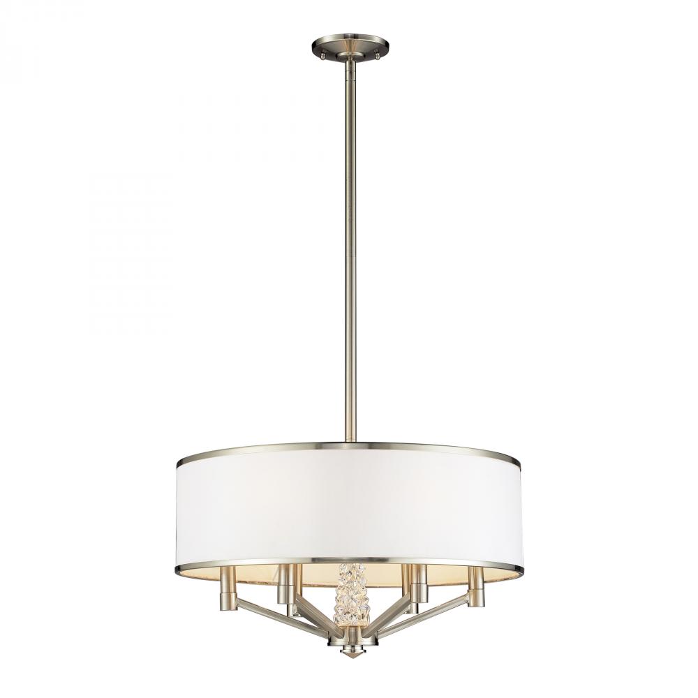 Six Light Satin Nickel Drum Shade Chandelier